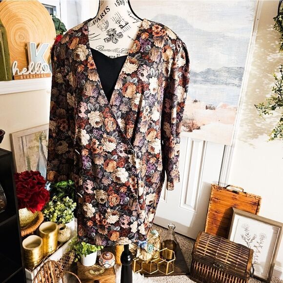 Vtg Gilberti Floral Design Blazer Jacket Sz 22w - Picture 5 of 15